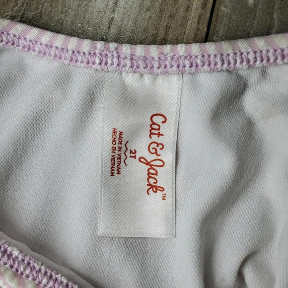 Cat & Jack Purple Striped Fruit Pattern One Piece Swimsuit Toddler Girl Size 2T - Picture 3 of 9